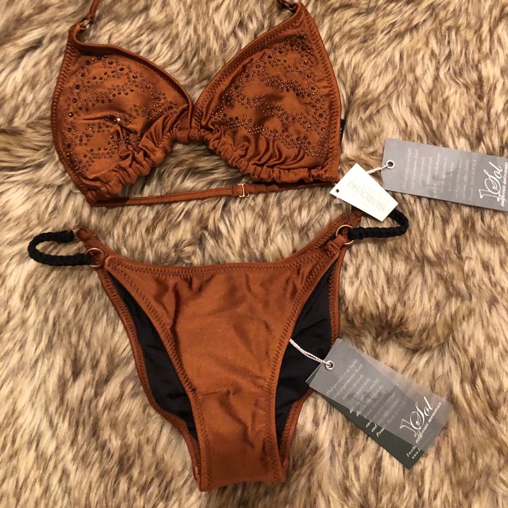 NWT 1 Sol Bikini Copper Swarovski Crystals